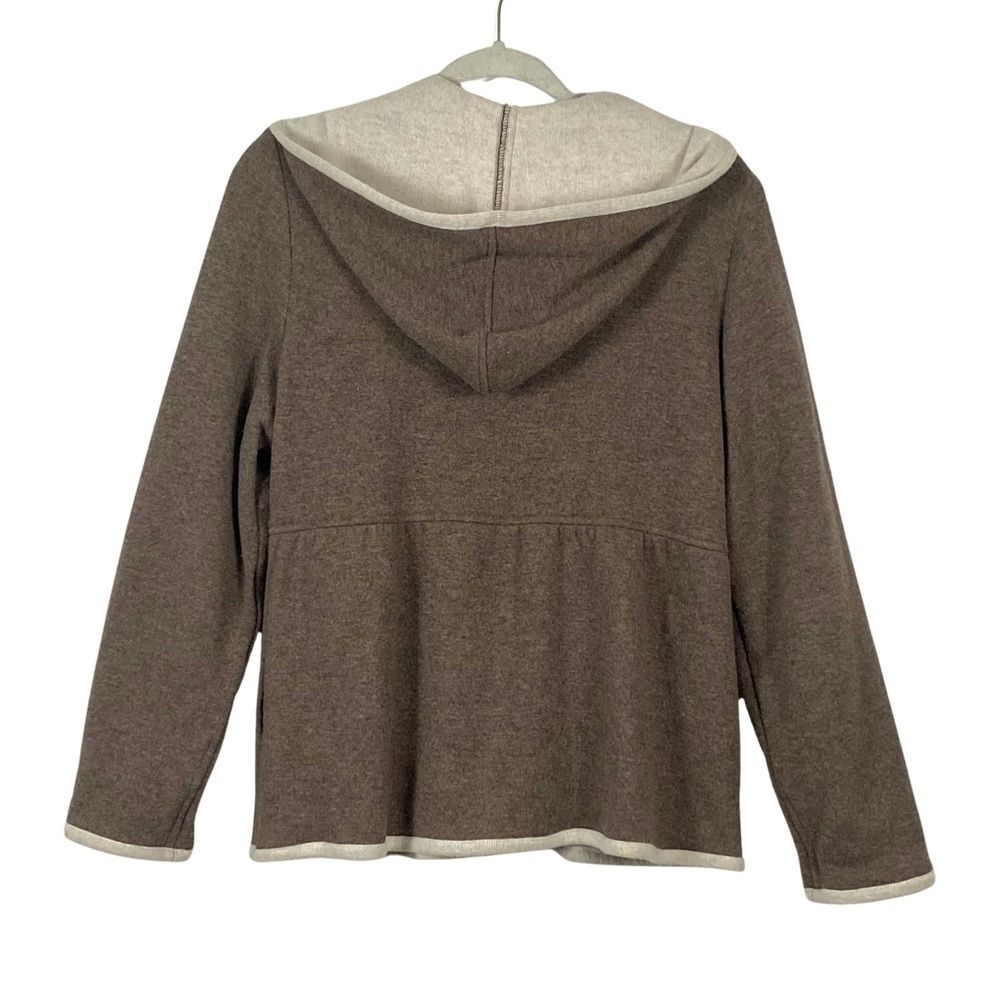 J. Jill‎ Brown Cotton Wool Hooded Zip Sweater Jacket Peplum Pockets M - Picture 2 of 13